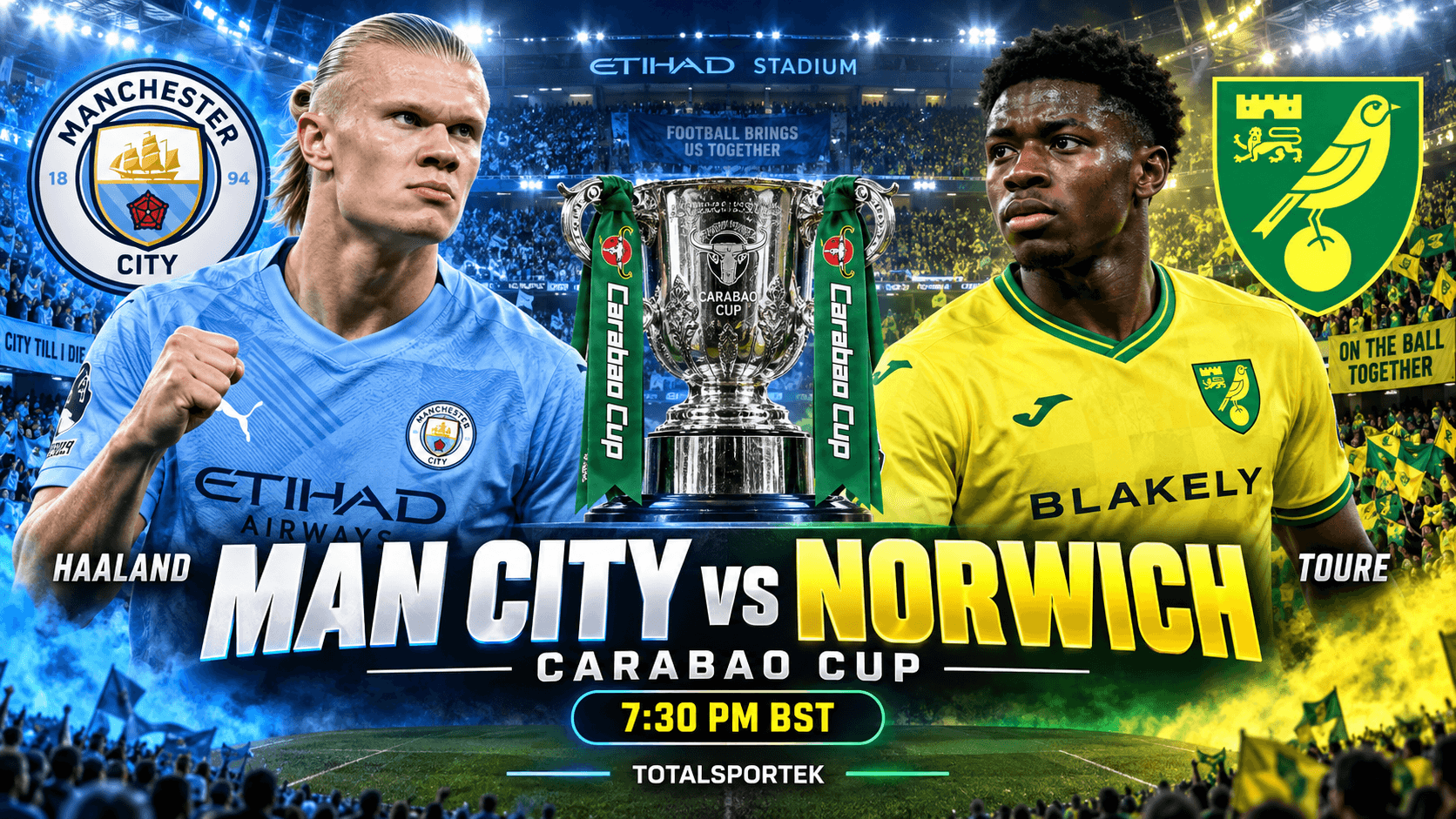 Watch Manchester City Launch Carabao Cup Defence Against Norwich on Totalsportek